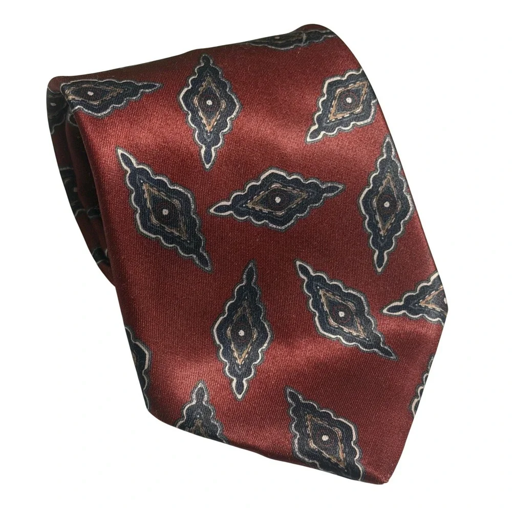 VTG Ketch Necktie Red Geometric Medallion Paisley Pattern Retro Mens One Size
